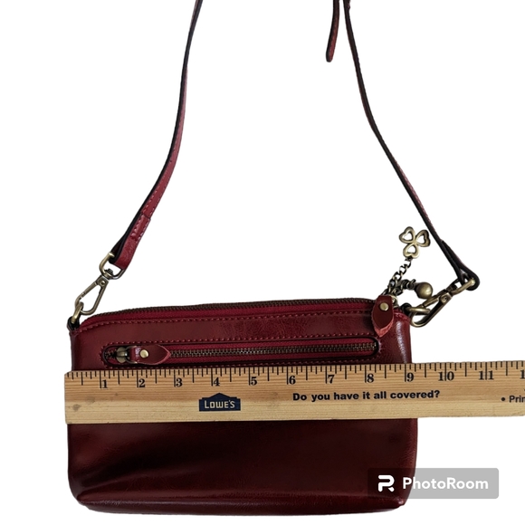 Red Smooth Oil Rich Leather Crossbody Purse Zip Top Multiple Pockets Sunflower - Picture 8 of 16